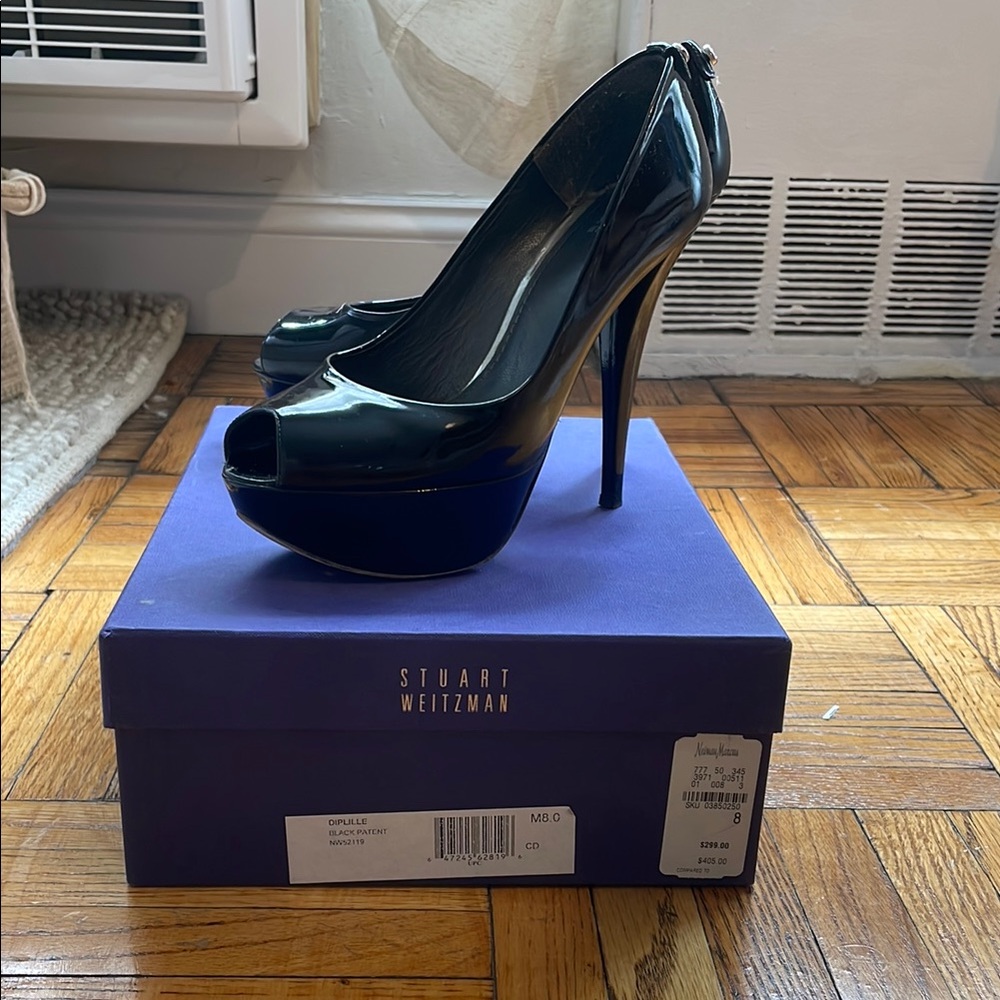 Stuart Weitzman Black Peep Toe Heels- platform